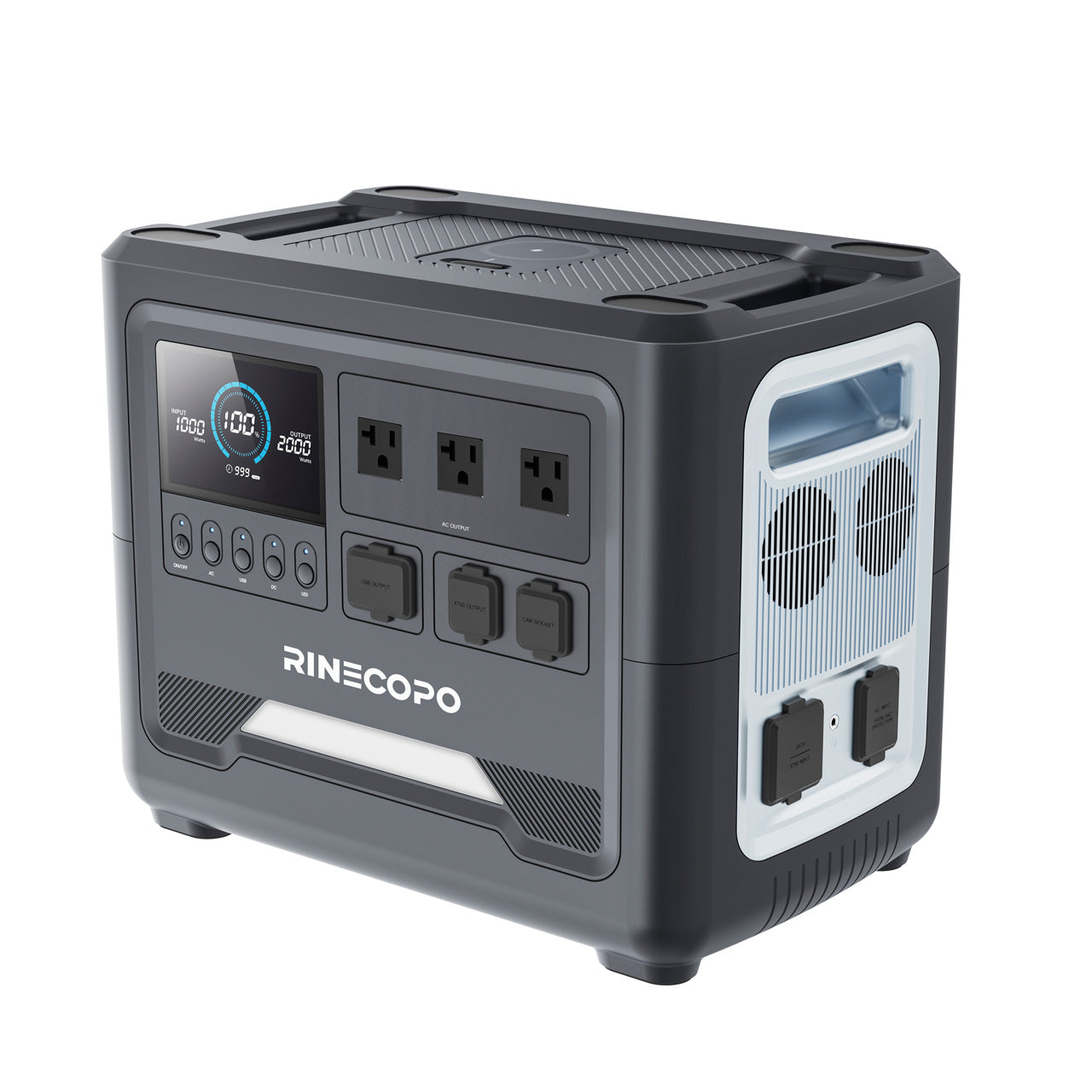 Meet the Rinecopo 1024Wh high capacity portable power station. Designed for reliable home backup and off-grid camping, this robust solar generator provides long-lasting power for all your essential appliances.