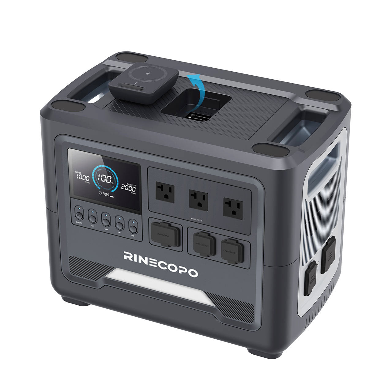 The Rinecopo portable power station features an integrated 1000W MPPT solar charge controller. Maximize solar charging efficiency and achieve faster recharge times, making it the perfect sustainable energy solution for van life