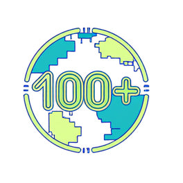 An infographic icon representing Rinecopo's global presence in over 100 countries. As a premier manufacturer of power banks and energy storage solutions, this symbol reflects our extensive international distribution and trusted brand authority in the global consumer electronics market