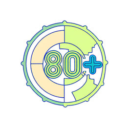 An infographic icon highlighting Rinecopo's innovation with over 80 technical patents. As a leading manufacturer in the power bank and energy storage industry, this badge represents our strong R&D capabilities and commitment to advanced charging technology.