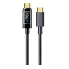 RINECOPO braided 100W USB-C to USB-C fast charging cable featuring an intelligent LED power display on the connector.