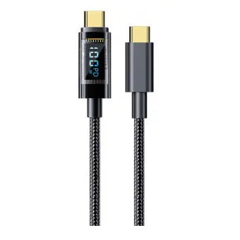 RINECOPO braided 100W USB-C to USB-C fast charging cable featuring an intelligent LED power display on the connector.